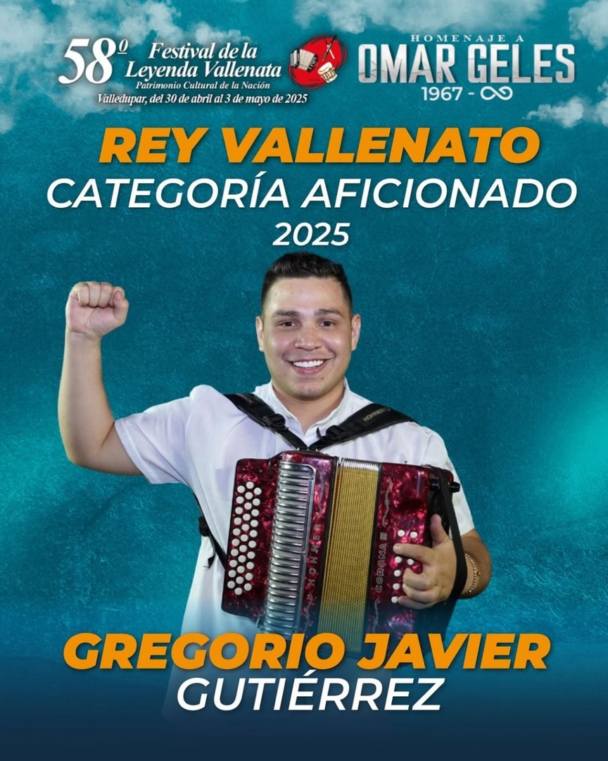 Gregorio Javier Gutiérrez Tocora, nuevo Rey Vallenato Aficionado 2025